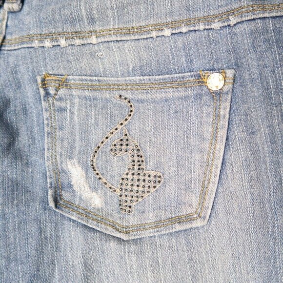Vintage Y2K Baby Phat Bootcut Jeans Size 11 Baggy Distressed Sequin Logo 34x30 - Picture 5 of 16